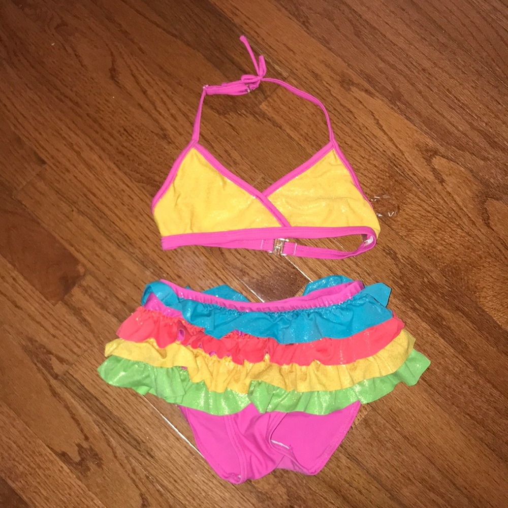 girls sparkly rainbow bikini